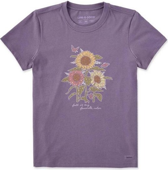 Life is Good Women's Fall Is My Favorite Sunflowers T-Shirt Medium Dusk Purple