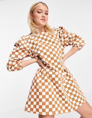 Glamorous mini shift dress in checkerboard denim