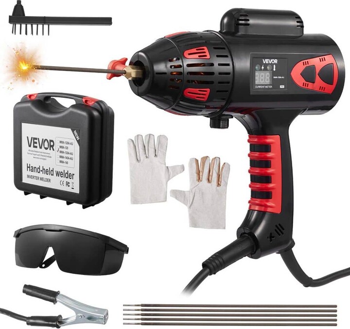 VEVOR Portable Handheld Arc Welding Machine, Electric(AC) 20-130A, Stepless Current Adjustment and IGBT Inverter, 115V Display