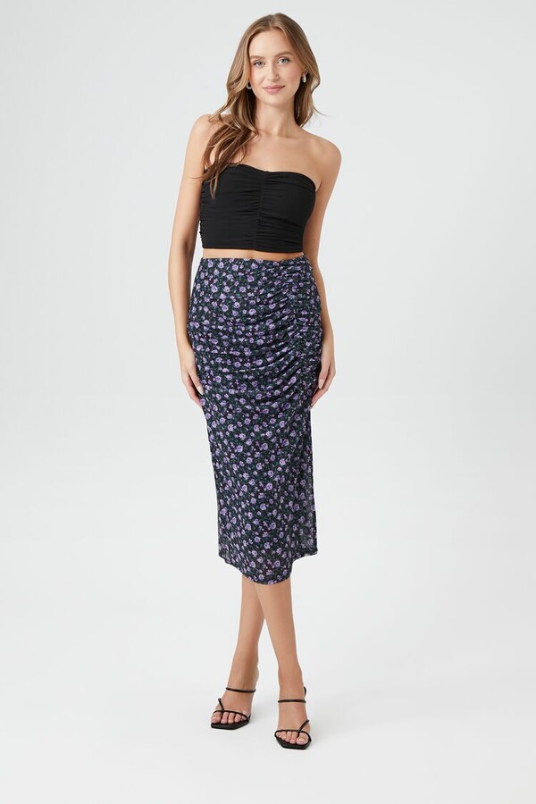 Myntra Navy Blue Skirt Forever 21 Mesh Floral Print Floral Pencil