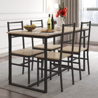 17 Stories Industrial-Style Five-Piece Set of Table and Chairs with Backrest, Offering Solid Structure for Durable and Functional Dining Experience