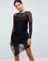 Thumbnail for your product : Asos Design ASOS Dobby Mesh and Lace Mix Dress With Frill Skirt