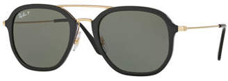 Ray-Ban Men's Polarized Square Aviator Sunglasses, Black/Gold