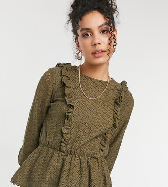 Vero Moda Tall peplum lace blouse in khaki - ShopStyle Tops