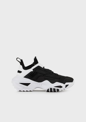 emporio armani leather sneakers with knit inserts