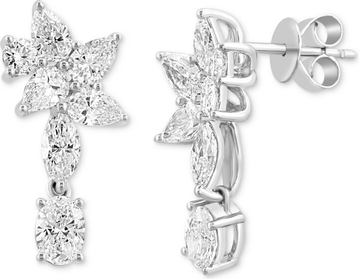 Effy Lab Grown Diamond Mixed-Cut Flower Motif Drop Earrings (3 ct. t.w.) in 14k White Gold