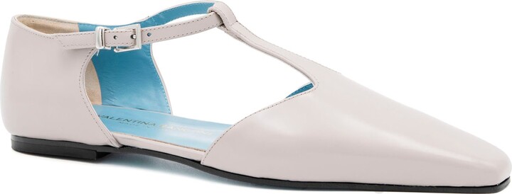 VALENTINA RANGONI Neutrals Grandine T Strap Flat - Stone Mousse Calf