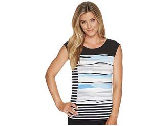 Calvin Klein Sleeveless Print and Striped Top Women's Sleeveless