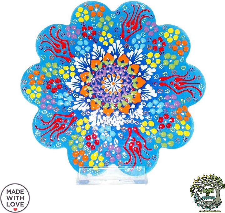 Orange Flowers Hand Painted Ceramic Trivet 7 " For Hot Pot Dishes Handmade Turkish Tile Pottery Kitchen Decor Wall Hanging Gift New Home