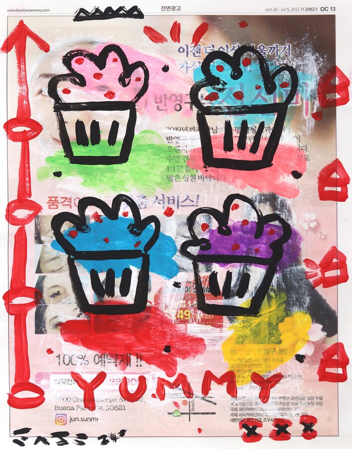 Gary John, Yummy Popovers - Original Gary John Street Art Food Painting on Newspaper, 2024