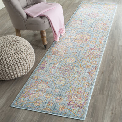 Bungalow Rose Beausejour Viscose Oriental Rug in Blue/Multi