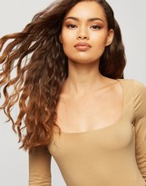 Thumbnail for your product : Miss Selfridge Petite long sleeve square neck bodysuit in beige