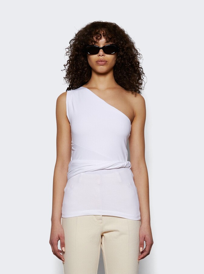 Patou One Shoulder Knit Top White