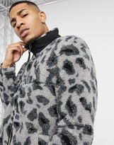 Thumbnail for your product : Topman fleece jacket in gray animal print