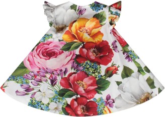 Dolce & Gabbana White Babygirl Dress With Colorful Flowers