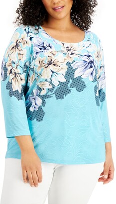 JM Collection Plus Size Jacquard Printed 3/4-Sleeve Top, Created for Macy's