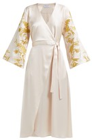 Thumbnail for your product : Osman Floral-embroidered Satin Wrap Dress - Ivory Multi