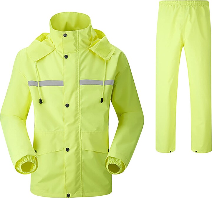 AMhomely Reflective Rain Jacket Unisex Plain Rainsuit 2 Piece Set High