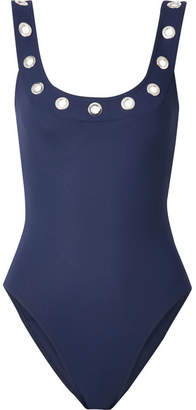 Karla Colletto Viviana Eyelet-embellished Underwired Swimsuit - Navy