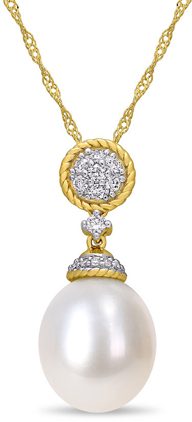 Pearls 14K 0.15 Ct. Tw. Diamond & 10-10.5Mm Freshwater Pearl Drop