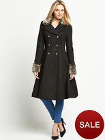 Thumbnail for your product : Savoir Fit And Flare Coat With Faux Fur Trim