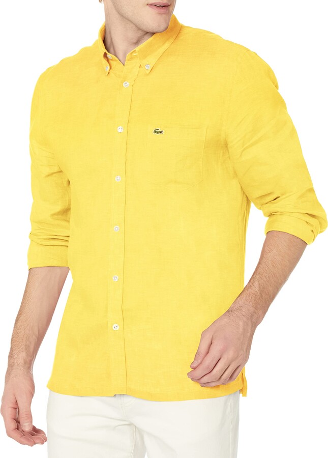 ophøre utilgivelig fusion Lacoste Men's Long Sleeve Regular Fit Linen Button Down Shirt - ShopStyle