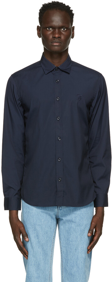 Burberry Navy Monogram Motif Slim Fit Shirt - ShopStyle