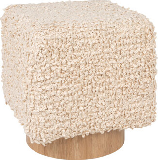 Rowena Interiors Carmel Bouclé Upholstered Cotton Woven Stool With Light Wood Base