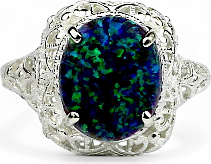 Etsy Blue Green Opal 925 Sterling Silver Antique Style Filigree Ladies Ring Sr009
