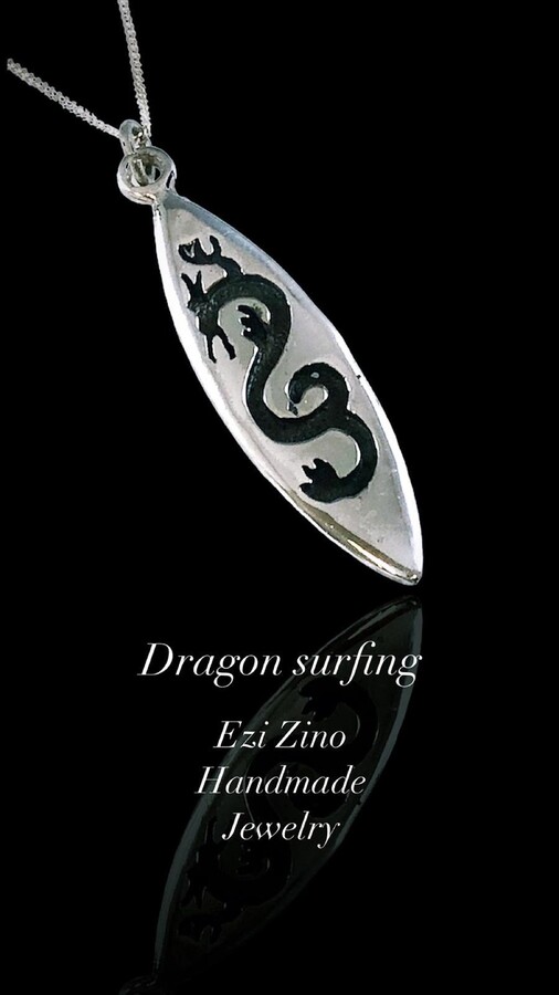 Etsy Original Ezi Zino | Dragon Surfboard Solid Sterling Silver 925 Pendant