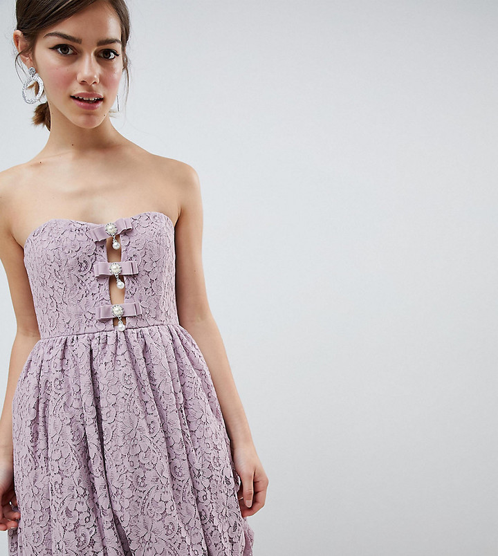 asos petite premium tulle mini prom dress with ribbon ties