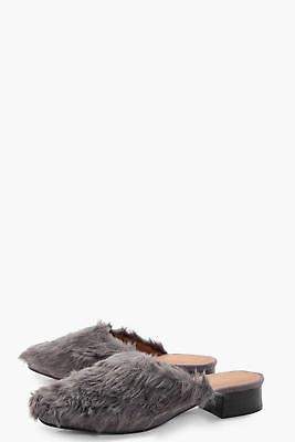 boohoo NEW Womens Hollie Fur Mule Loafer in Grey size 6