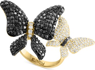 Effy Black Diamond (2 ct. t.w.) & White Diamond (5/8 ct. t.w.) Pave Butterfly Statement Ring in 14k Gold