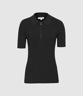 Thumbnail for your product : Reiss TIA RIBBED ZIP NECK POLO SHIRT Black