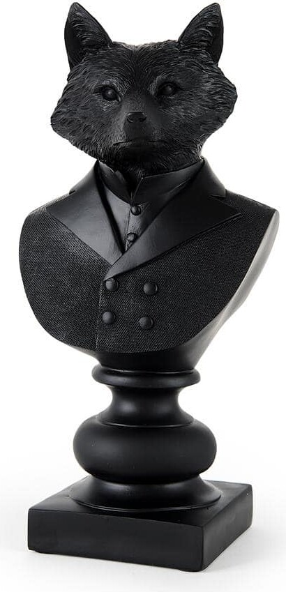 Murray 6.0 L x 4.5 W x 13.0 H Black Painted Resin Fox in a Suit Bust