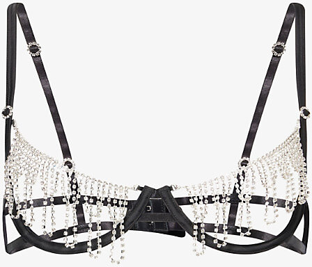 Bluebella Womens Black/ Silver/ Clear Estelle Underwired Diamante Bra Xs