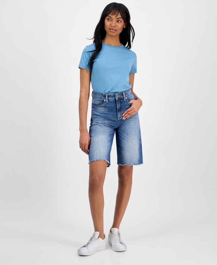BOSS ORANGE Women's High-Rise Raw-Edge Denim Shorts