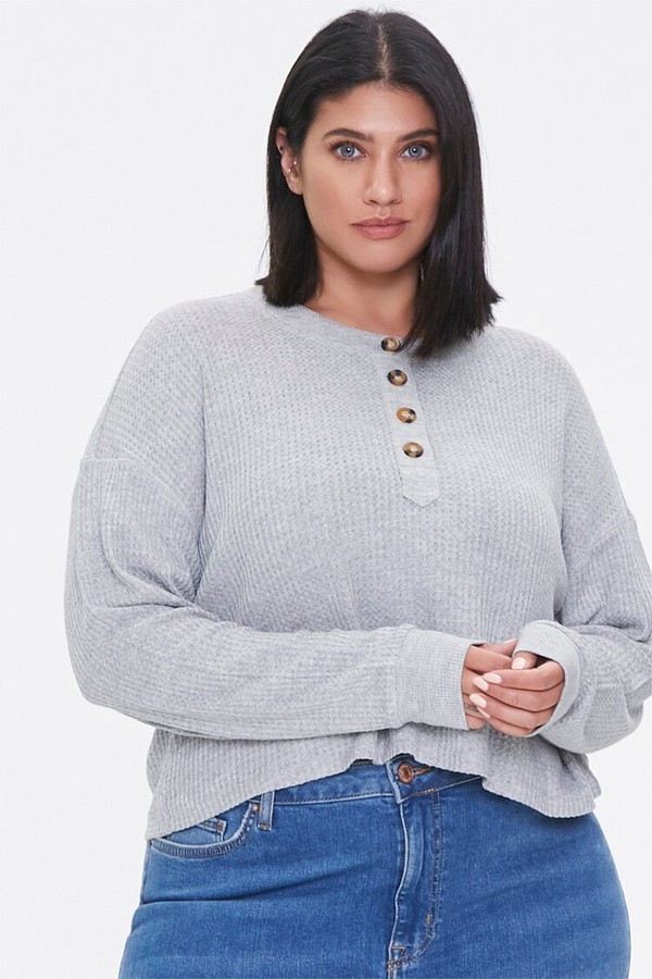 Plus size waffle knit henley Clearance