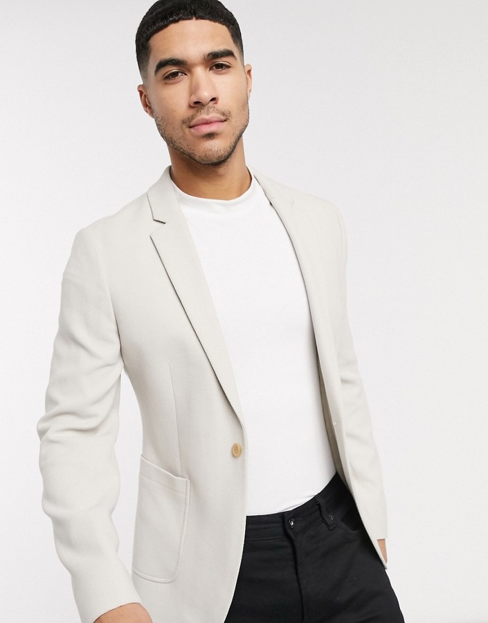 ASOS Design Wedding Skinny Blazer with Gold Buttons in Navy