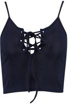 Thumbnail for your product : boohoo Ava Lace Up Rib Crop Cami
