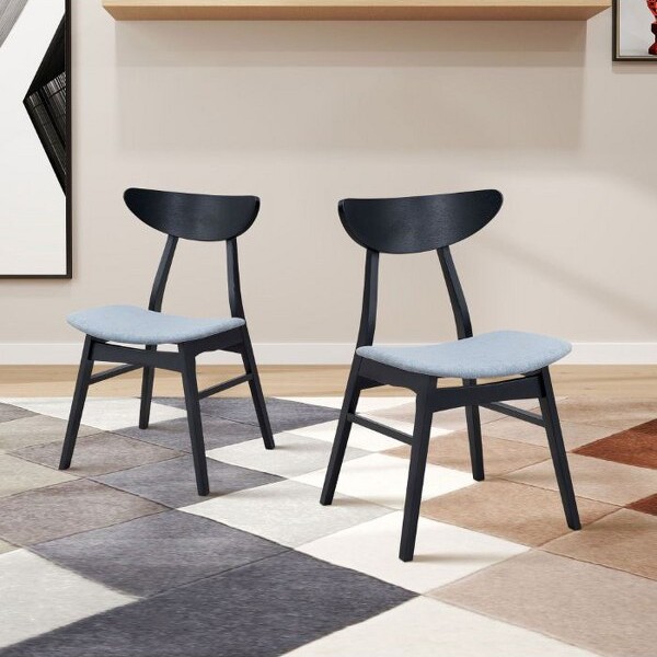 CAVINAS LLC CAVINASSetof2UpholsteredDiningChairswithSolidRubberwoodFrameandPolyesterSeatArmlessDesignforKitchenorDiningRoomBlack