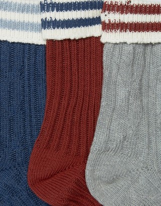 ASOS Cable Boot Socks With Stripe Roll Top 3 Pack