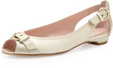 Thumbnail for your product : Stuart Weitzman Chitchat Peep-Toe Ballet Flat, Gold