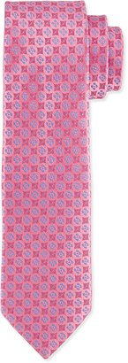 Charvet Floral-Pattern Polka-Dot Silk Tie, Pink/Navy