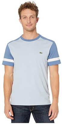 Lacoste Short Sleeve Jersey Color Block T-Shirt Regular (Breeze/King/Flour) Men's Clothing