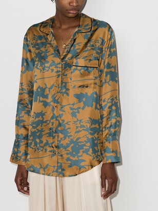 ASCENO Paris Leaf Print Silk Pyjama Top