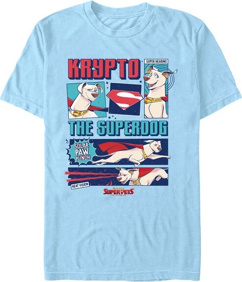 Men's DC League of Super-Pets Krypto the Superdog Comic T-Shirt - Light Blue - X Large