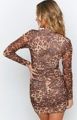 Beginning Boutique I Got You Long Sleeve Mesh Dress Leopard
