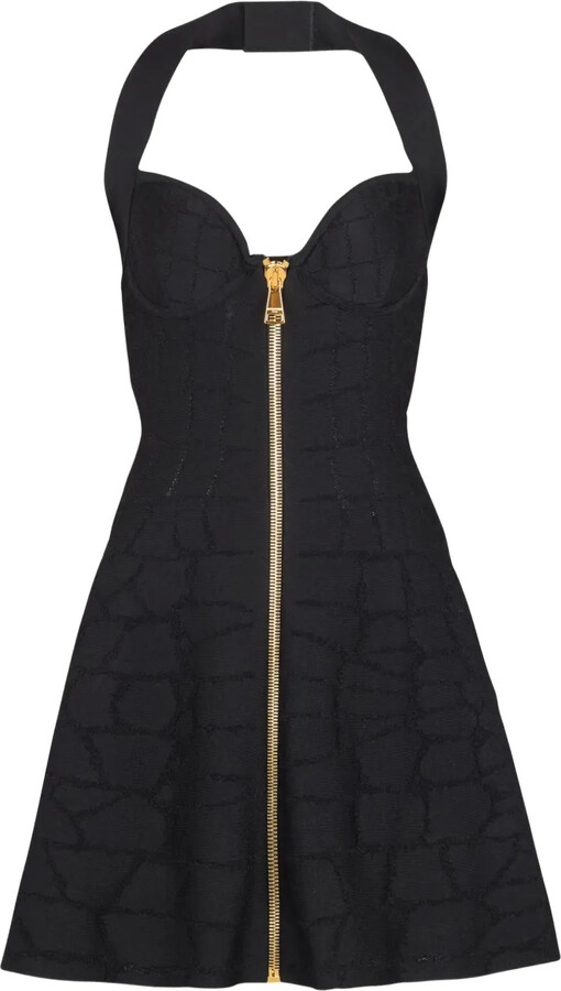 Balmain Halterneck Zip-Front Mini Dress