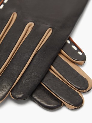 Agnelle Diane Topstitched Leather Gloves - Black Multi